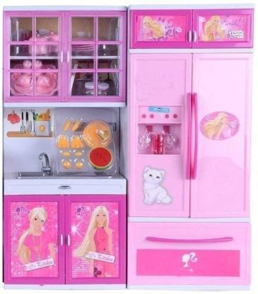 LDB ENTERPRISE Modern Kitchen Set with Light & Sound-Openable Doors, Refrigerator, Oven, Kitchen Accessories, Fruits Toys for Girls, Boys, Kids Toy (2 Compartment Kitchen Set)