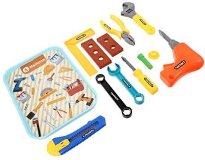 QBIC Kids Tool Box Set - 13 PCS Pretend Play Tool Toys for Toddler, Kids Electric Power Drill Toy Construction Tool Kit Accessories Gift for Girls Boys Ages 3+ Years Old / Tool Kit for Kids