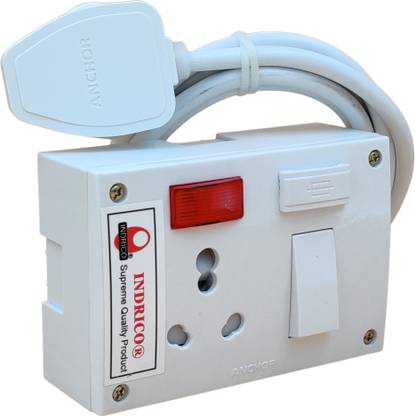 INDRICO 16A Combined 5 IN 1 Electric Multi Outlet Extension Cord with Fuse Indicator for Heavy Duty 1.5 mm Copper wire Big Plug 1  Socket Extension Boards