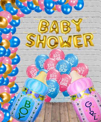 SOI Baby Shower Decorations Kit Foil Balloons, Curtains and Metallic Balloonswith Milk Bottle Design Foil Balloon for Baby Shower Mom to Be Welcome Baby Decoration Materials