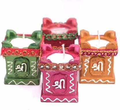 STYLE & FASHION Tulsi Diya Candle | Clay & Terracotta Diya for All Kind of Festival Diwali/Navratri | Colourful Hand Painted Puja Pooja Diya | Home Decoration | DIWALI DECORATION ITEM| FESTIVA CANDLE, (Multicolor) (PCS of 4) Candle (Multicolor, Pack of 4) Candle