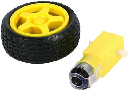 Vayuyaan DC Dual Shaft BO Gear Motor 150 RPM With Plastic Rubber Tire Wheel For Arduino Smart Car Electronic Components Electronic Hobby Kit