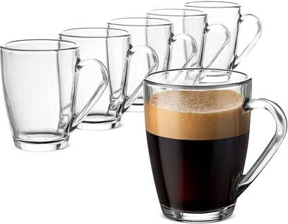 CrystalMart (Pack of 6) Coffee/ Tea Cup Set Glass Set Hot Beverage Glass
