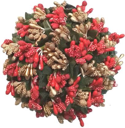 VinshBond New Designe Gajra Hair Accessories Juda Maker Gajra For Girls & Women,(Colour- Red-Golden, Pack-01) Bun