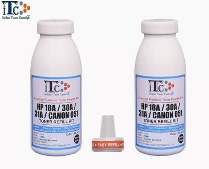 ITC 18A/ 30A/ 31A/ 051 Laser Toner Powder Compatible For HP Laser Jet M2M 630, M604, M 605, M 6060, ProM104A, M104, M132A, M132fw, M203, M203d, M203dn, M203dw, M227, M227s, M227d, M227fdn, M227fdw, M227sdn MFP, M206, MFP M230, LBP160, LBP161dn, LBP162dw, MF261d, MF264dw, MF266dn, MF267dw, MF269dw Printer( Pack 2 Bottle Refill Toner Powder With Nozzle 50Gm Each ) Tri-Color Ink Bottle