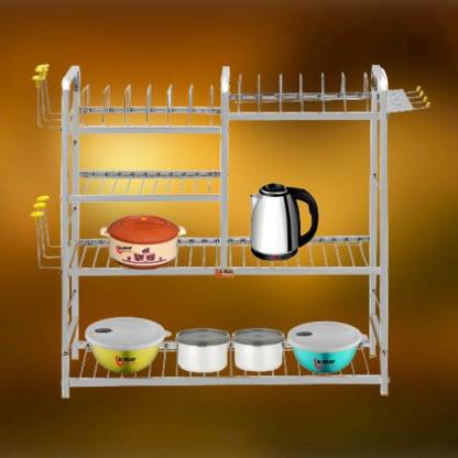 MAGS Utensil Kitchen Rack Steel Wall Mount Kitchen Utensils Rack Stainless Steel | Dish Rack with Plate & Cutlery Stand | Modular Kitchen Storage Rack |Dish Drainer Kitchen Rack Unique Design | Shelves and Racks Steel (24 x 24 inches)