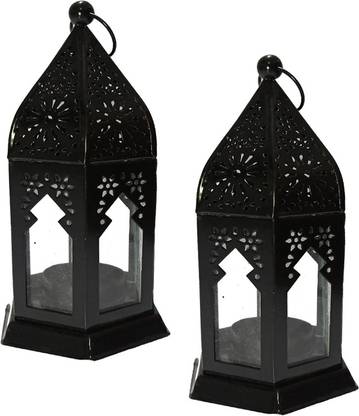 Aasha Brass Collections IC-Moraqqan_Black(B)-White(B)-04 Black Iron Hanging Lantern