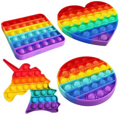 WHITE POPCORN Bubble Fidget Sensory Toy With Simple Dimples - Silicone Fidget Popper for Stress Relief, Autism and Anti-Anxiety | Rainbow Pop It Up for Kids and Adults (Square Circle Unicorn Heart)