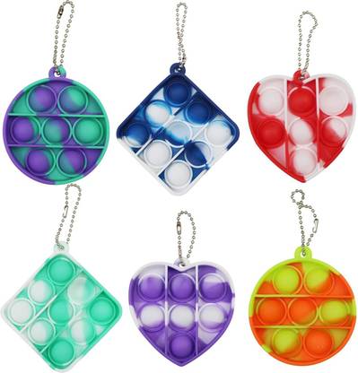 WHITE POPCORN 6 Pack Pocket Pop Keychains, Mini Fidgets, Variety Pack of Pop it Keychains, Perfect Pop it Party Favors, Durable Silicone, Bubble pop Keychain
