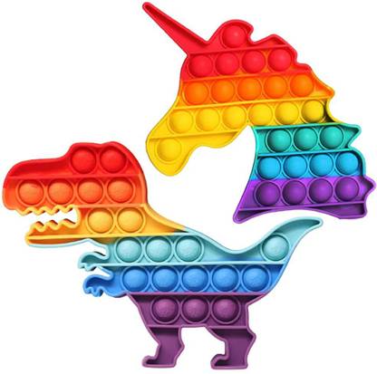 WHITE POPCORN Bubble Fidget Sensory Toy with Simple Dimples - Silicone Fidget Popper for Stress Relief, Autism and Anti-Anxiety | Rainbow Pop It Up for Kids and Adults (Dinosaur Unicorn)