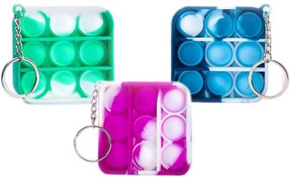 WHITE POPCORN Pack of 3 Mini Pop it Keychain Fidget Toy, Stress Relief , Square Keychain Pop it, Mini pop Keychain, Anti Anxiety Toys for Kids and Adults.Autism Key Chain