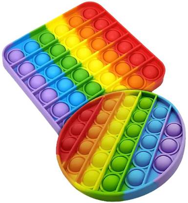 WHITE POPCORN Bubble Fidget Sensory Toy with Simple Dimples - Silicone Fidget Popper for Stress Relief, Autism and Anti-Anxiety | Rainbow Pop It for Kids and Adults (Square Circle)