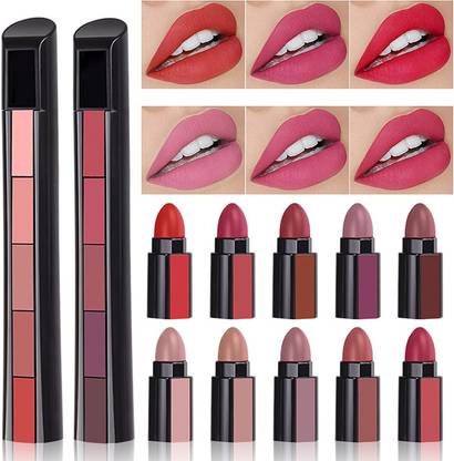 LARA KOSSLER Beauty Combo of 2 Fabulous Matte Shades 5 in 1 Lipstick (Red + Nude) Edition