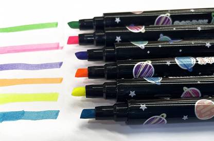 BRIZEM Double Tip (2 in 1) fine tip & point tip Highlighters marker pen ( 6 pcs)