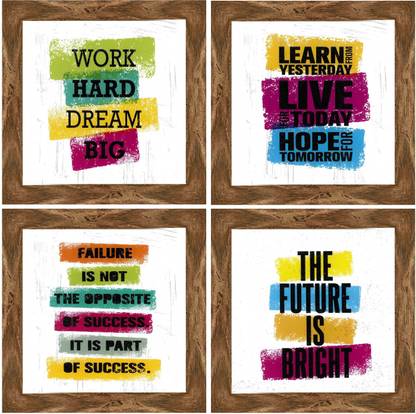 Indianara Set of 4 Motivational Office Decor Framed Wall Hanging Laminated Paintings Matt Art Prints 9.5 inch x 9.5 inch each without Glass (2131WNT) Digital Reprint 19 inch x 19 inch Painting