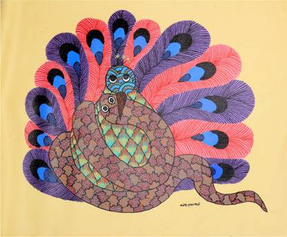 tribes india Handmade Gond Art Canvas 16 inch x 13 inch Painting