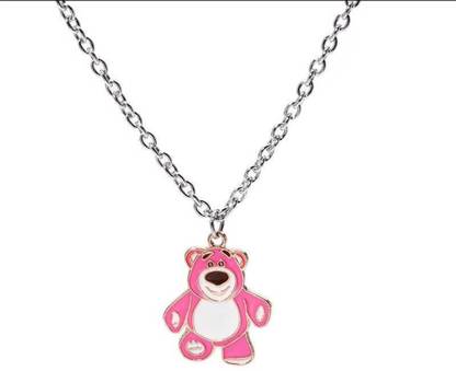 SUMANYA Cute pink teddy bear minimal necklace for women girls silver jewellery pendant Silver Alloy