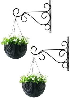 EzzuCrafts Wall Brackets Hook for Modern Hanging Plants Wrought Iron Flower Pot Hook Flower Stand for Bird Feeders Lantern Lawn Light Flower Pots || Set of 2 Plant Container Set