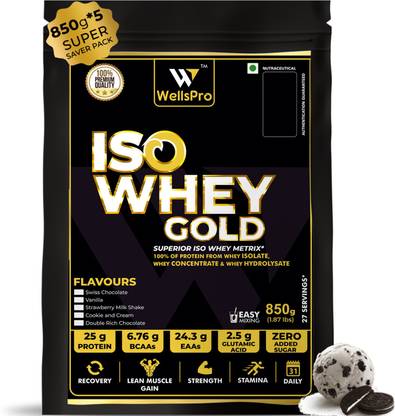 WellsPro ISO Whey Gold Protein 4.25kg [135 Servings] | Whey Isolate Concentrate Hydrolysate Whey Protein