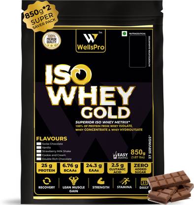 WellsPro ISO Whey Gold Protein Powder 1.7kg [54 ​Servings] Isolate Concentrate Hydrolysate Whey Protein