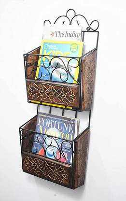 markon Iron Magazine Cum Newspaper Stand Basket Organizer for Home Wall Hanging Magazine Holder