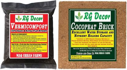 RGDECOR Cocopeat / Coirpith Block (4 to 5 kg Approx.) & 5 Kg 100% Organic Vermicompost / Khad Soil