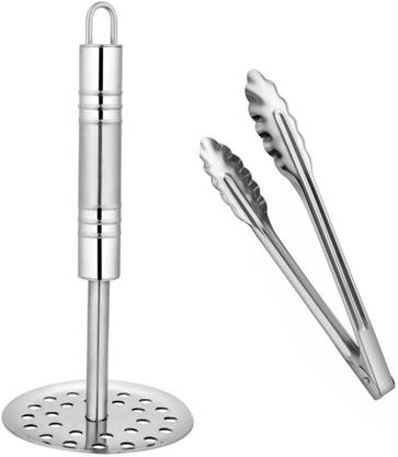 KOWS Stainless Steel Utility Tong and 3 Dori Potato Masher Vegetable Masher Pav Bhaji Masher Tong for Kitchen Combo Set Kitchen Tool 24 cm Utility Tongs