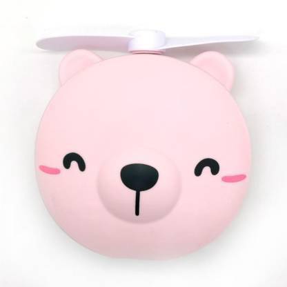 amblic New Mini Make up Mirror Fan with Cartoon LED Selfie Light Pig Design, Small Personal Portable Colling Mini Fan Mirror for Office/Room/Birthday-Gift USB Fan