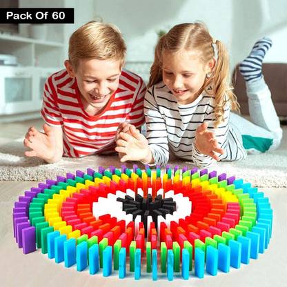 Ladwa 60 Pcs Super Dominos Blocks, 12 Color Bulk Wooden Dominos Blocks Set, Kids Game Educational Play Toy, Domino Racing Toy Game (12 Colors, 5 Dominos Blocks Each Color)  (Multicolor)