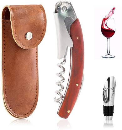SUPVOX Bar Accessories Bottle opener 3-in-1 Bottle Openers Wine Opener with Professional Leather Case Corkscrew Bottle Opener