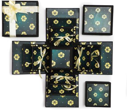 VECRAFT 3 Layered Chocolate Yellow Malvales Flowers Exploding Box Greeting Card