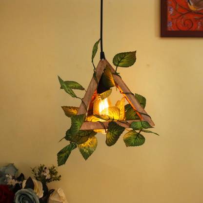 Homesake Hanging Pendant Plant Light Fixtures Creative Home Decor Living Room Dining, Ceiling light with leafy vine and filament bulb, Natural Wood Triangle Pendant Lamp Ceiling Lamp