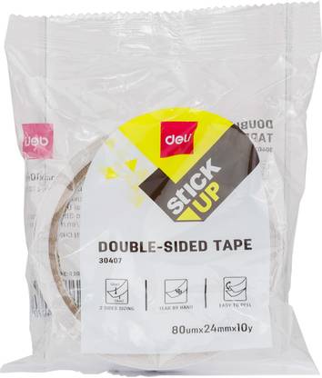 Deli Double Sided Tape Handheld Trasparent Sleek Design for Strong Strength Bonding Between Any Surface - Wood, Glass, Metal, Paper, Sheets, Plastic, Easy to Peel Liner and Stick (Manual)