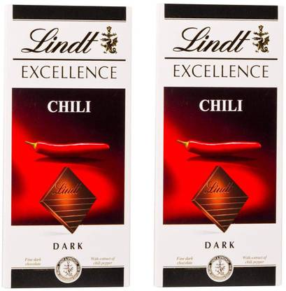 LINDT Excellence Chilli Intense Chocolate, 2 X 100 g Bars