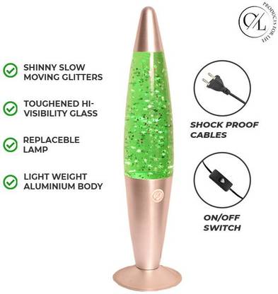OneLife Green Green Motion Glitter Lava Lamp | 16 Inch Day/ Night Lamp with Soft Green Glitter in Clear Fluid, Warm Romantic Sensory Calming Rocket Lamp