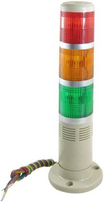 HANUTECH 3 Tier Industrial LED Signal Tower Lamp Light |Tower Warning Light | Tower LED Indicator with Buzzer Sound 220v AC for Offices,Industries & More Fire Alarm