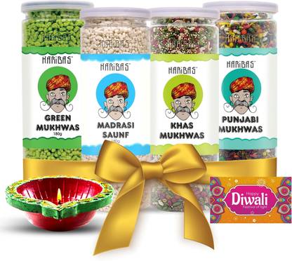 HARIBAS Diwali Hamper | Diwali Gift Hamper | Mukhwas, Mouth Freshner, Handcrafted Diya and Diwali Greeting Card Assorted Gift Box