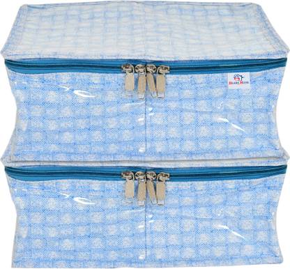 Heart Home Designer Check Design Laminated PVC 2 Compartment Undergarments Organizer Bag, Storage Bag Fits All Size Undergarments, Socks, Cosmetic, Toiletry kit With Tranasparent Window- Pack of 2 (Blue)-HS_38_HEARTH21267 HS_38_HEARTH021267