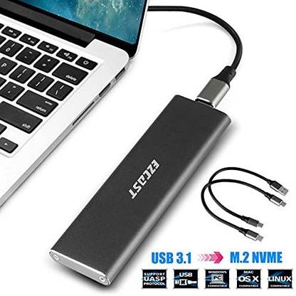 microware USB C to M.2 NVMe SSD Enclosure Reader, USB 3.1 Gen 2(10Gbps) to NVMe PCI-E Solid State Drive External Adapter Support UASP Trim (Fits only M.2 NVMe SSDs 2242/2260/2280) 4 inch Shock Resistant SSD Enclosure External