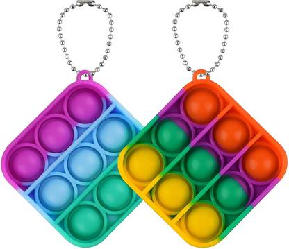 WHITE POPCORN 2 Pack Mini Pop Bubbles Fidget SQUARES RAINBOW Key Chain