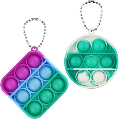 WHITE POPCORN 2 Pack Mini Pop Bubble Fidget It Rainbow Simple Dimple Toy Keychain Stress Relief Hand Toys Key Chain