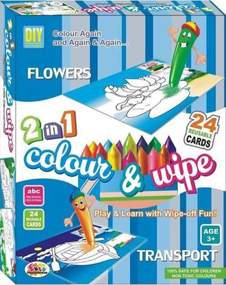 Sai krishna traders Ekta 2 in 1 Colour & Wipe (Flowers and Transport)