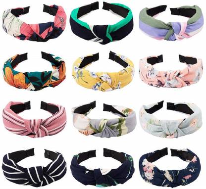 AZEFFIA Knot Turban Hair Band/Headband Attractive Design of Fabric - PACK OF 8 hair band Makeup Headband