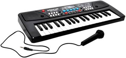 my toy kid 37Keys RECHARGABLE Piano Keyboard Toy With Mobile Charger Power Option,USB Cable & Recording (Black) WITH MIC (NO NEED OF BATTARIES)