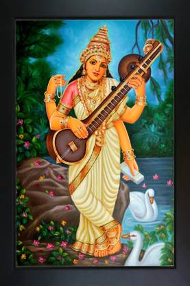 RV SALES saraswati mata photo frame for pooja room & wall Digital Reprint 14 inch x 10 inch Painting
