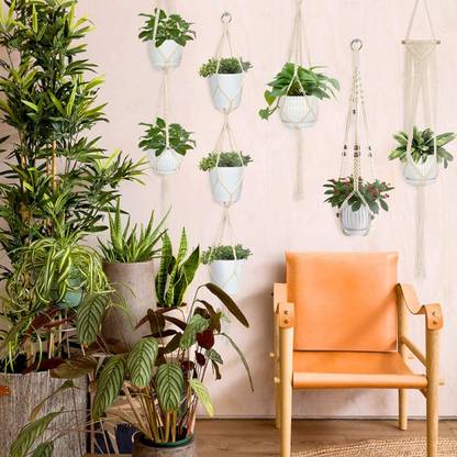 Homesake 5-Pack Macrame Plant Hangers with Hooks, Different Layers, Handmade Cotton Rope Hanging Planters Set Flower Pots Holder Stand, for Indoor Outdoor Boho Home Decor, Pack of 1 (Plant pot not Included ) Plant Container Set