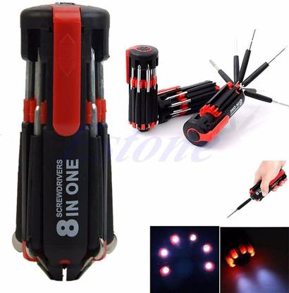 skyunion Best Quality 8 In 1 Multi Screwdriver With LED Portable Torch Combination Screwdriver Set (Pack of 8) Combination Screwdriver Set