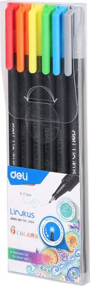 Deli 6 Shades Fineliner Ink Pen for Writing, Calligraphy, Colouring, Drawing, Sketching, Mandala, Outer Lines, Triangular Strong Grip with Superfine Metal Clad 1.5mm Nib Sketch Pens Multi-function Pen