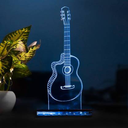 StarLaser 3D Guitar Acrylic LED Night Lamp Birthday Gift 16 Color Changing Light with Remote Control (Wooden Base) Table Lamp