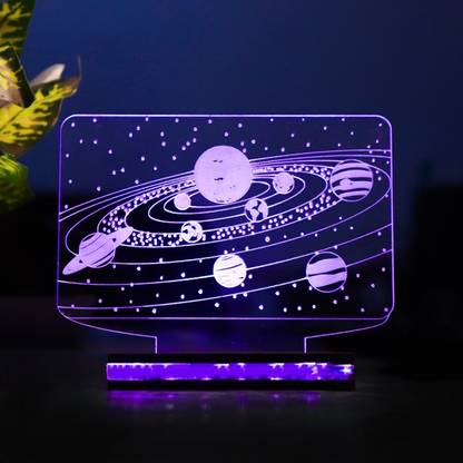 StarLaser 3D Solar System Night Light Table Lamp 16 Color Changing Light with Remote Control (Wooden Base) Table Lamp
